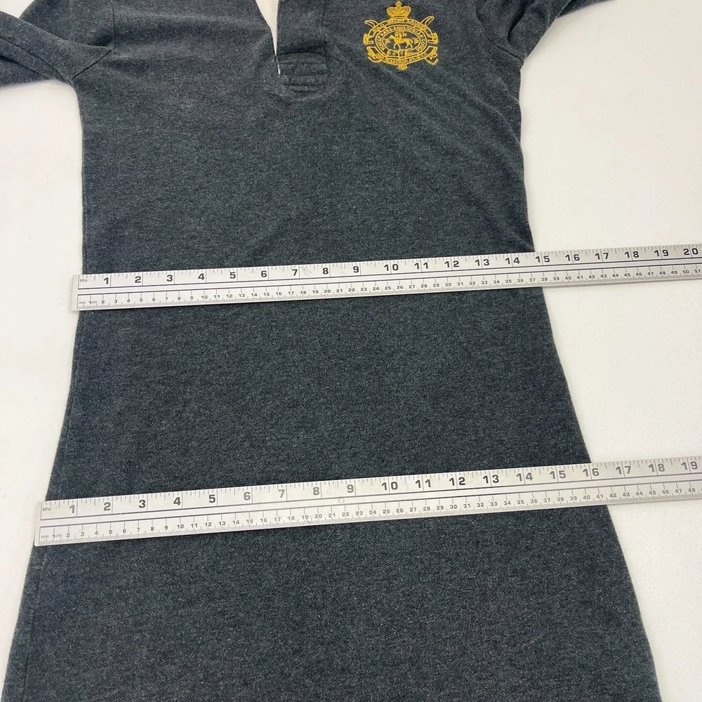 Vintage Ralph Lauren Shirt Dress Crest Cotton Polo L/S Size S Gray Y2K Preppy